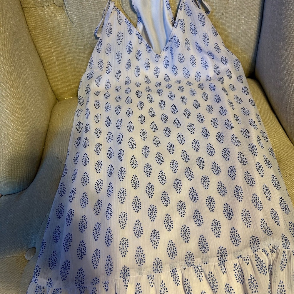 Old Navy White Dress with Blue Leaf Print